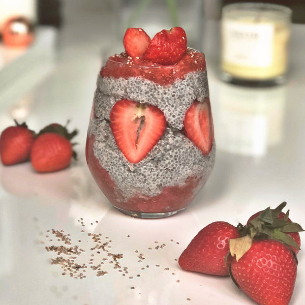 Super Healthy Strawberries & Cream Chia Pudding