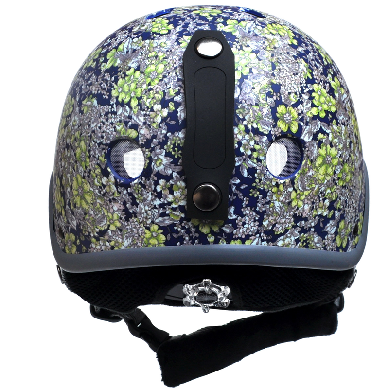 blue womens motorcycle half helmet with flowers Sawako Women's Floral Midnight Blue Ski Helmet – Sawako: Bike Helmets: Cycle in Style
